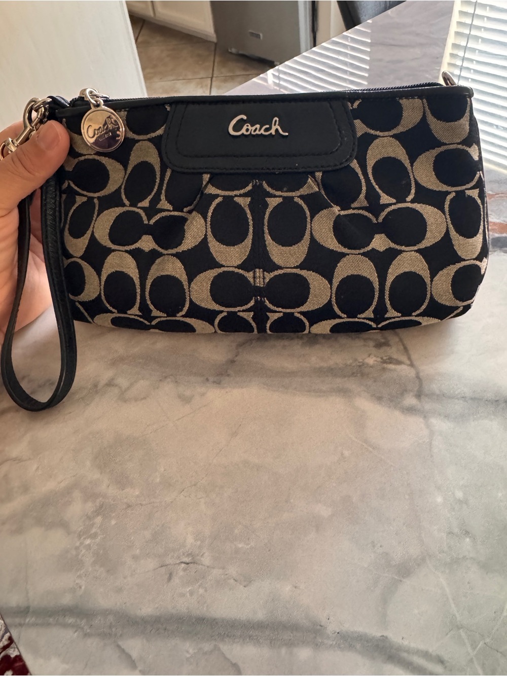 Coach Black and Tan Signature Canvas Wristlet